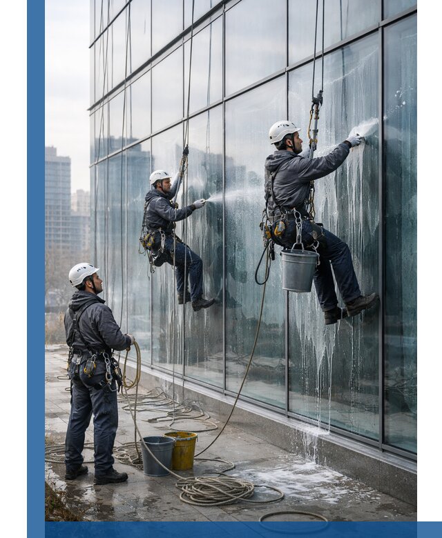 Промышленная мойка панорамных окон на высоте в Лыткарине