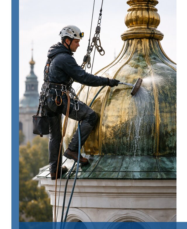 Профессиональная мойка куполов и шпилей высотными альпинистами в Лыткарине