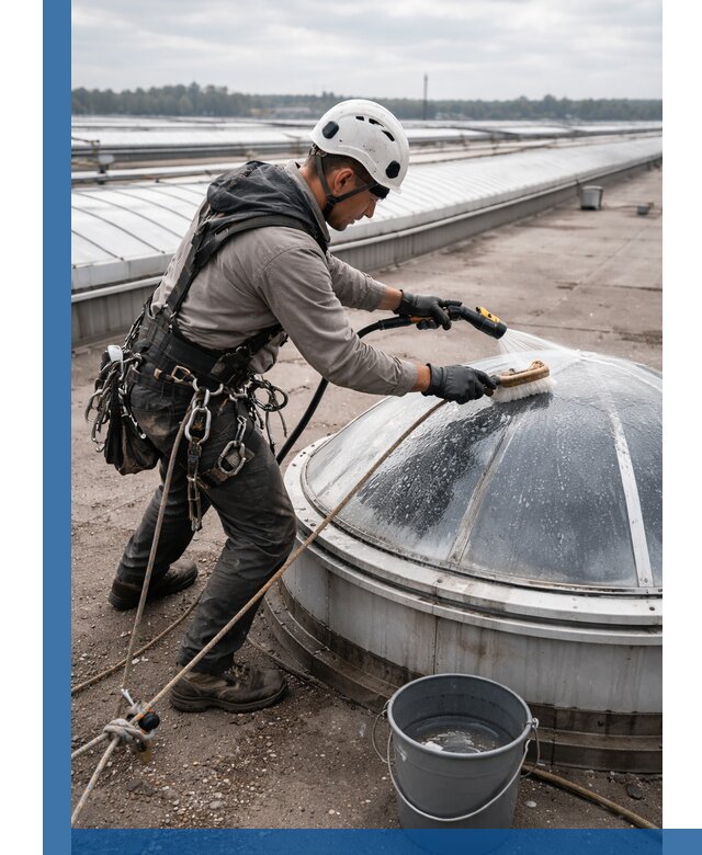 Мойка зенитных фонарей на кровле для промышленных объектов в Лыткарине