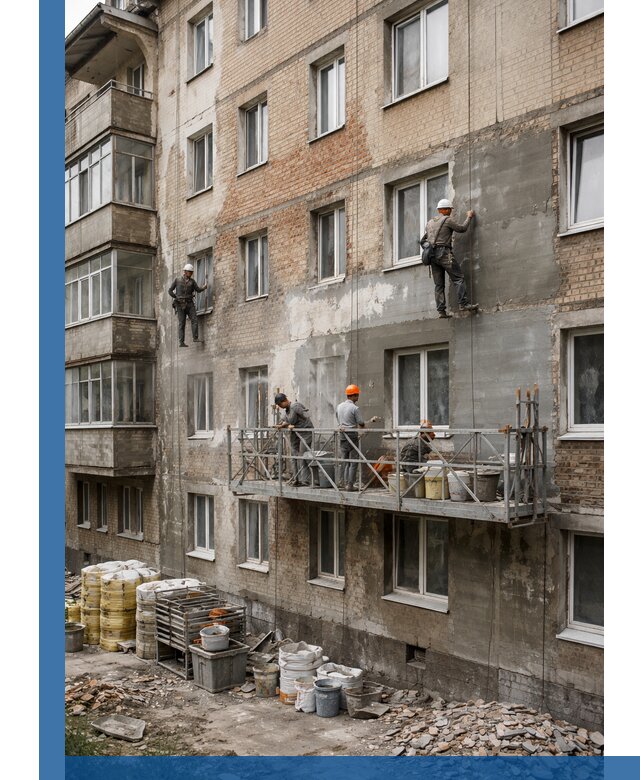 Капитальный ремонт фасада в Лыткарине с восстановлением и гидроизоляцией