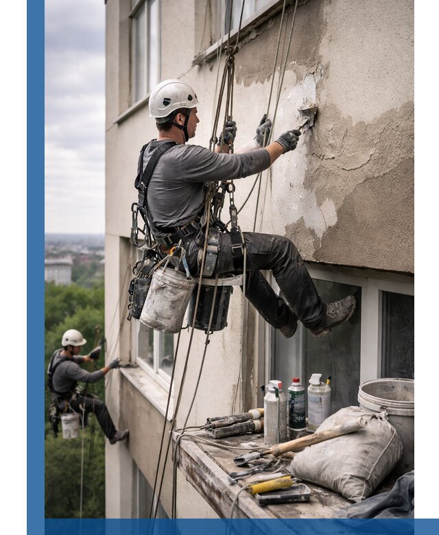 Косметический ремонт фасада зданий в Лыткарине промышленными альпинистами