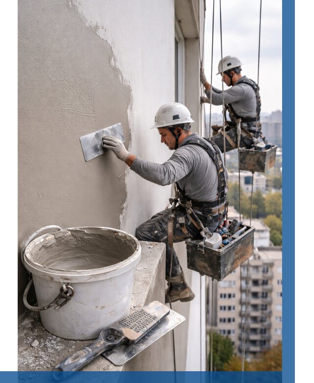 Шпаклевка фасада на высоте в Лыткарине от 717 р. | ВЫСОТНИК-Лтк