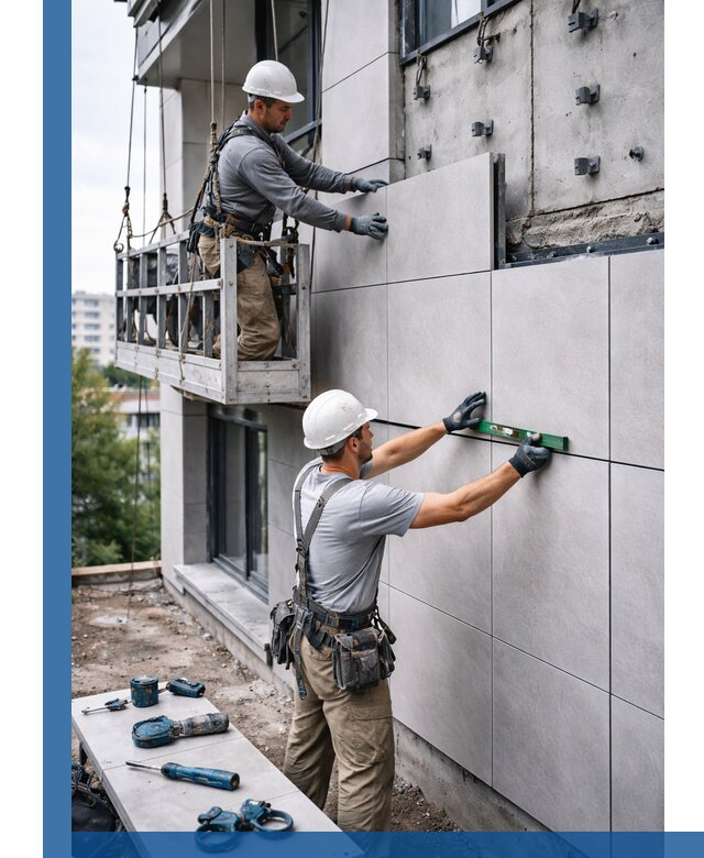 Монтаж керамогранита на фасад в Лыткарине под ключ с гарантией качества