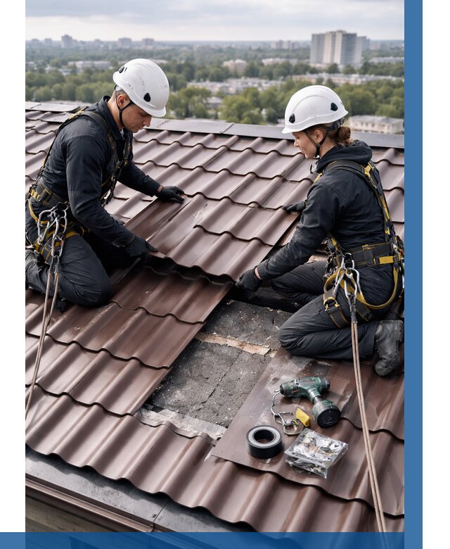 Ремонт металлочерепицы на крыше в Лыткарине от 922 р. | ВЫСОТНИК-Лтк