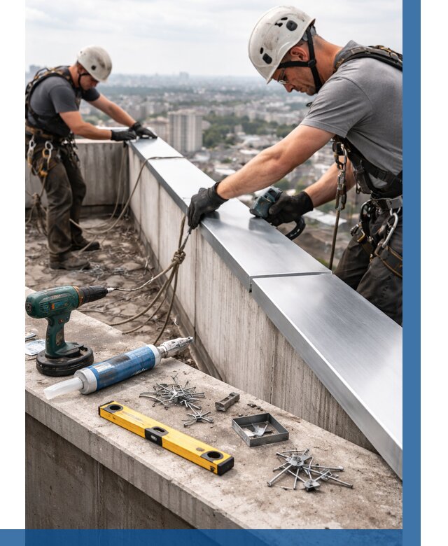 Монтаж парапетных крышек в Лыткарине от 819 р. | ВЫСОТНИК-Лтк