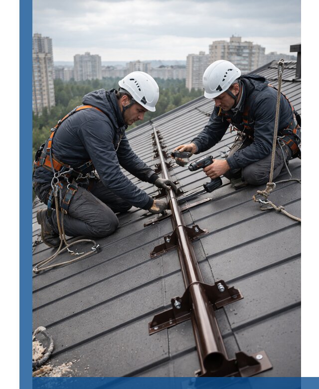 Монтаж снегозадержателей на кровле зданий в Лыткарине под ключ