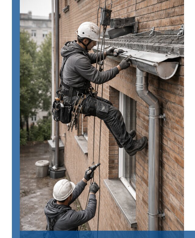 Монтаж водосточной системы на здании в Лыткарине под ключ