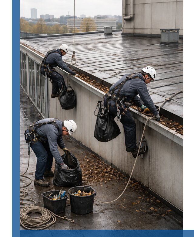 Очистка кровли по периметру в Лыткарине силами промышленных альпинистов