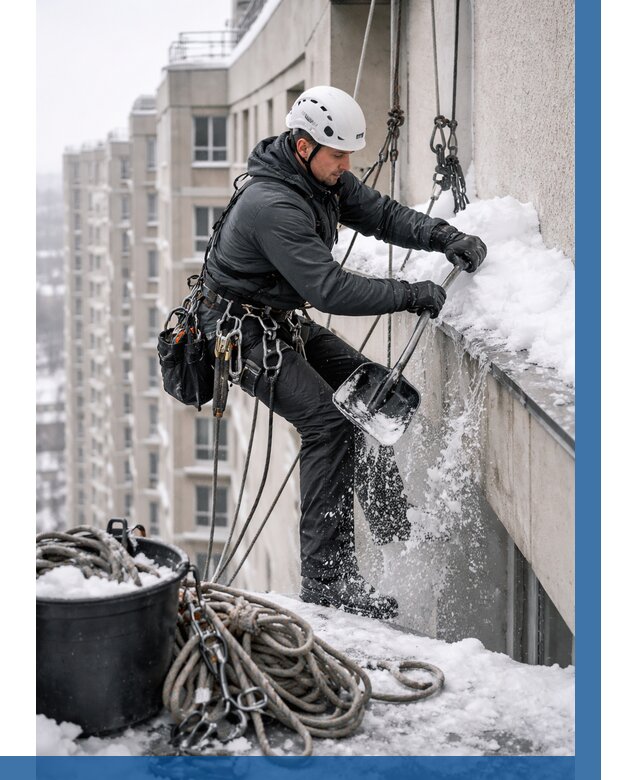 Очистка карнизов от снега в Лыткарине от 307 р. | ВЫСОТНИК-Лтк