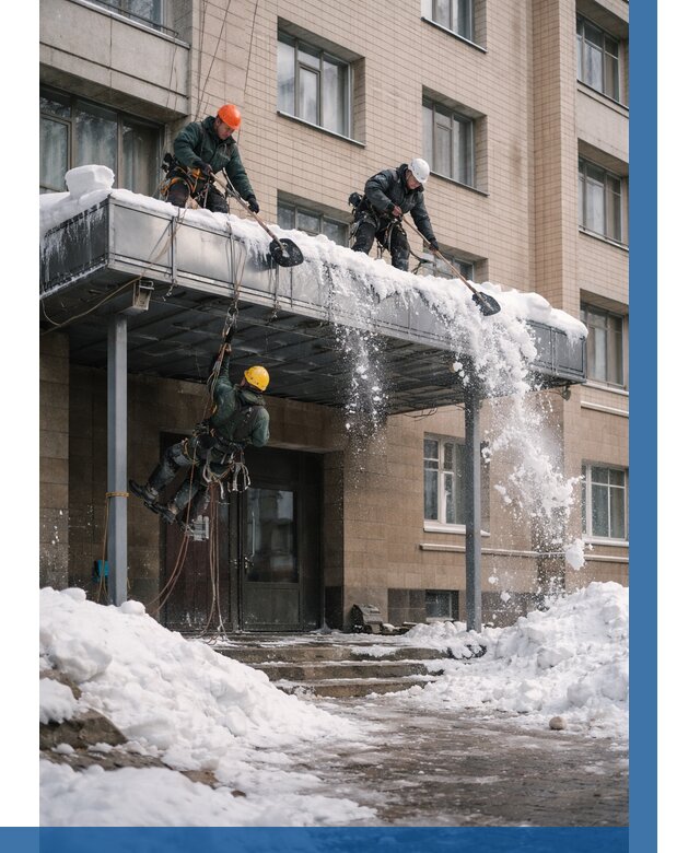 Очистка козырьков от снега в Лыткарине от 3585 р. | ВЫСОТНИК-Лтк
