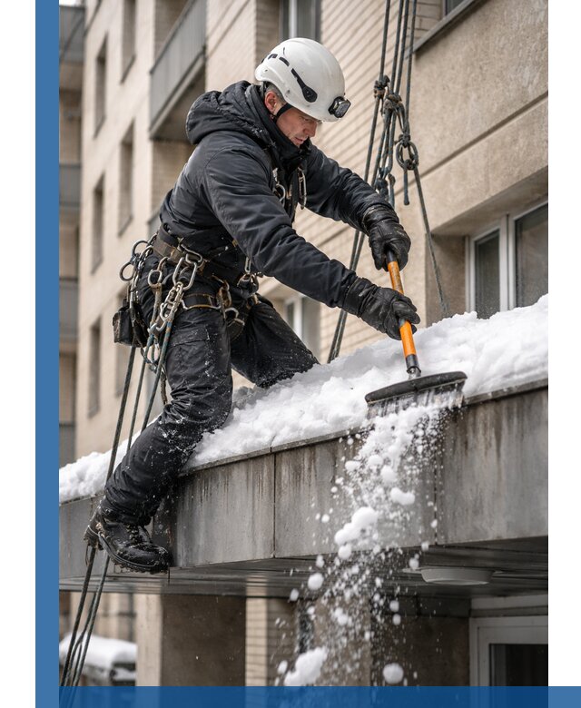 Очистка козырьков от снега в Лыткарине круглогодично безопасно