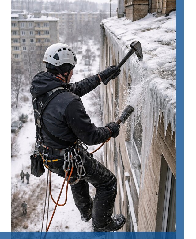 Сбивание сосулек с крыши в Лыткарине по цене от 4609 р. | ВЫСОТНИК-Лтк