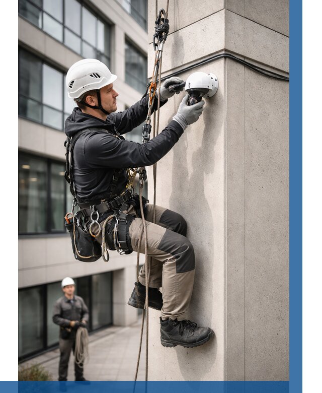 Монтаж камер видеонаблюдения на фасаде в Лыткарине от 8707 р.-ВЫСОТНИК-Лтк