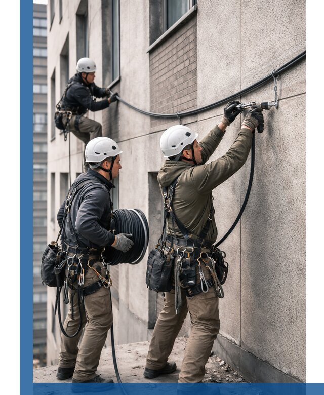 Прокладка кабеля по фасаду в Лыткарине, профессиональный монтаж