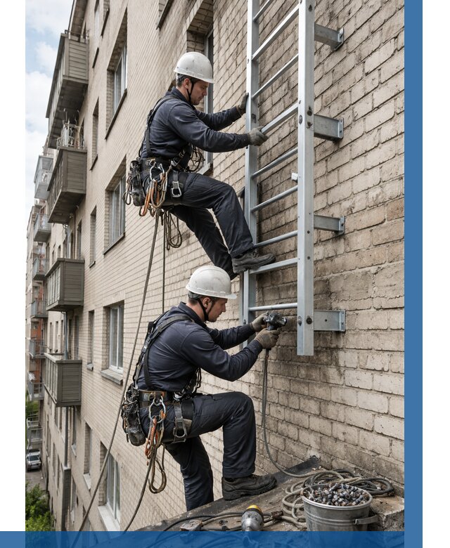Монтаж пожарной лестницы в Лыткарине от 25608 р заказать у ВЫСОТНИК-Лтк