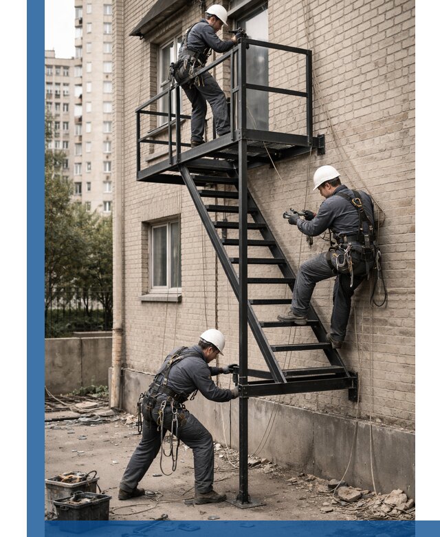 Монтаж пожарной лестницы в Лыткарине, установка и крепление