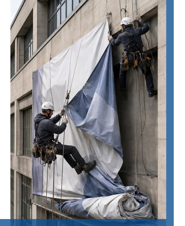Демонтаж баннеров с фасада в Лыткарине от 4609 р. | ВЫСОТНИК-Лтк