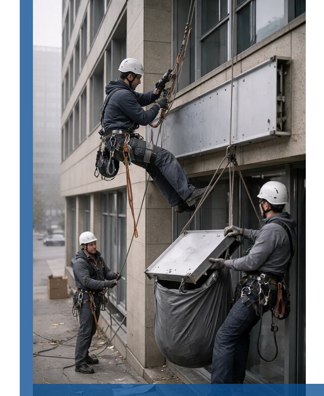 Демонтаж рекламной вывески с высотными работами в Лыткарине