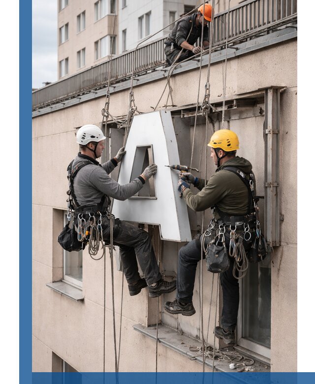 Ремонт и восстановление наружных вывесок на высоте в Лыткарине