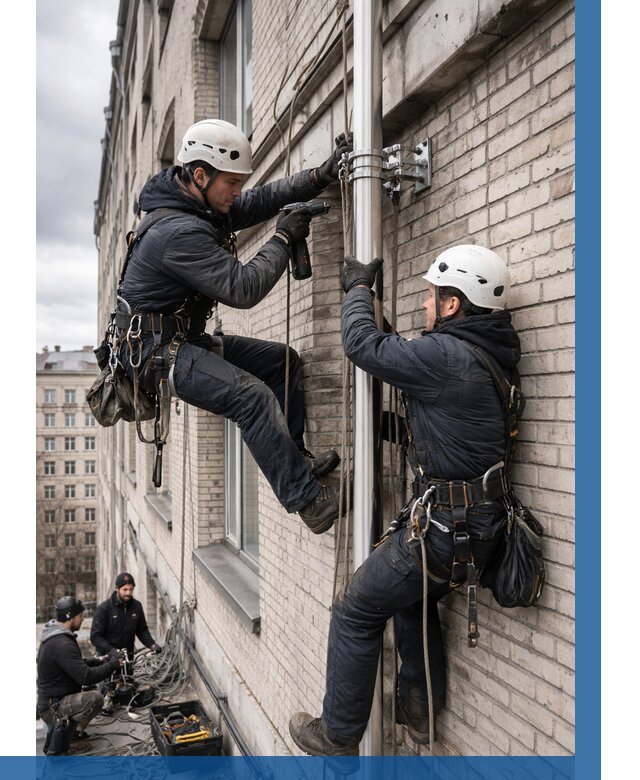 Монтаж флагштока на здании в Лыткарине от 6658 р. | ВЫСОТНИК-Лтк