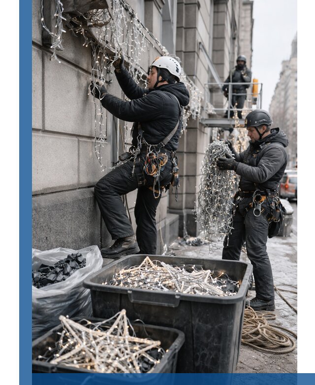 Демонтаж новогоднего оформления и гирлянд в Лыткарине