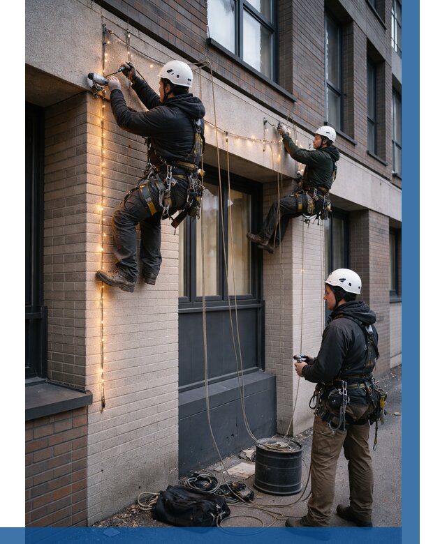 Монтаж гирлянд на фасаде в Лыткарине от 3585 р. | ВЫСОТНИК-Лтк