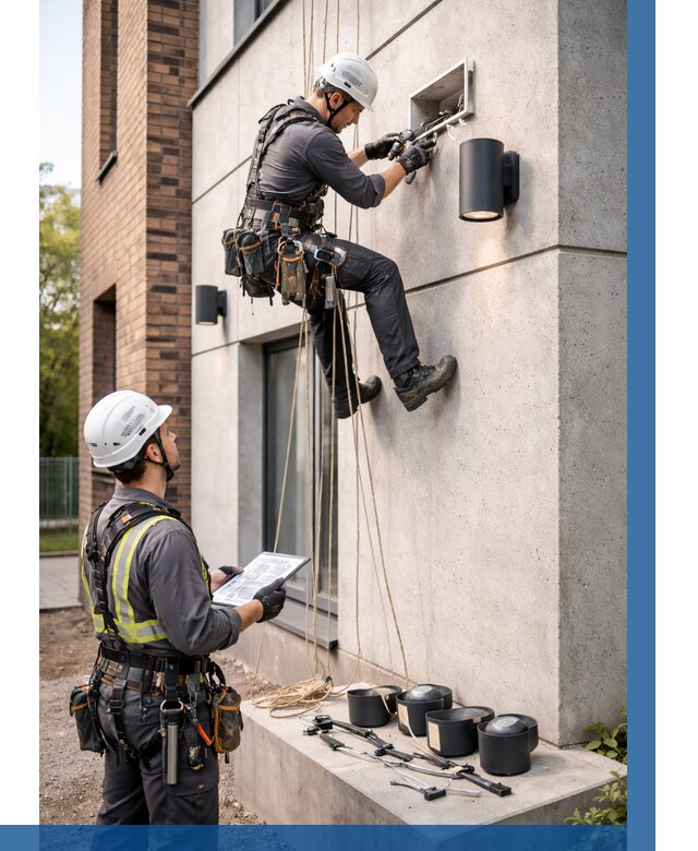 Монтаж фасадного освещения в Лыткарине от 2561 р. | ВЫСОТНИК-Лтк