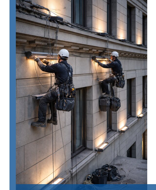 Монтаж архитектурной подсветки фасадов зданий в Лыткарине