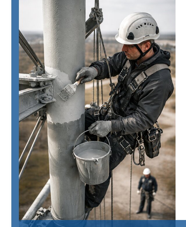 Покраска мачт связи в Лыткарине промышленными альпинистами