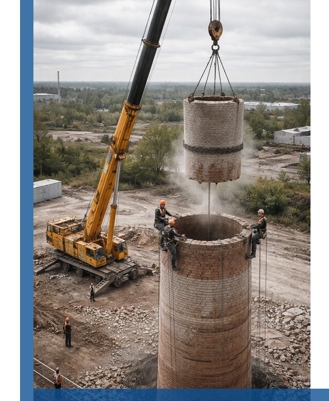 Демонтаж дымовой трубы в Лыткарине с гарантиями безопасности